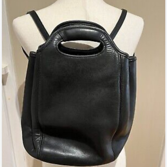 Vintage Coach Black Leather Drawstring Backpack - Picture 1 of 13